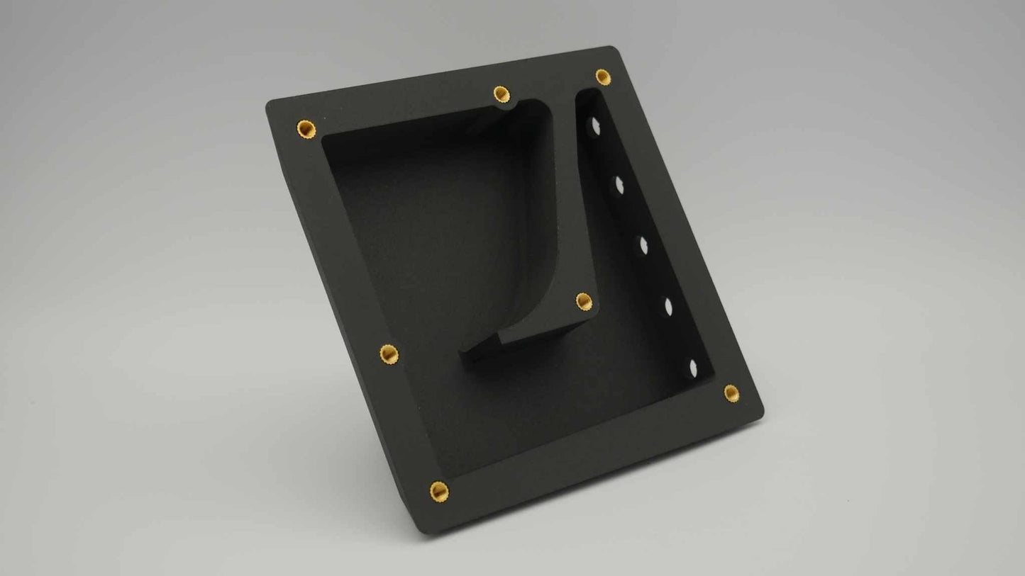 Black directional filtered air vent for vehicle canopy made from durable ASA-Carbon Fiber or ABS-Glass Fiber with mounting holes and brass inserts