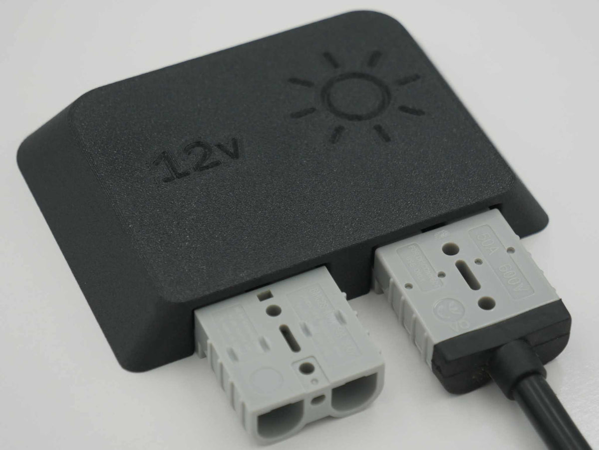 Dual Anderson Mount with 12v and solar icons, featuring two 50amp Anderson plugs in black ASA-Glass Fibre housing