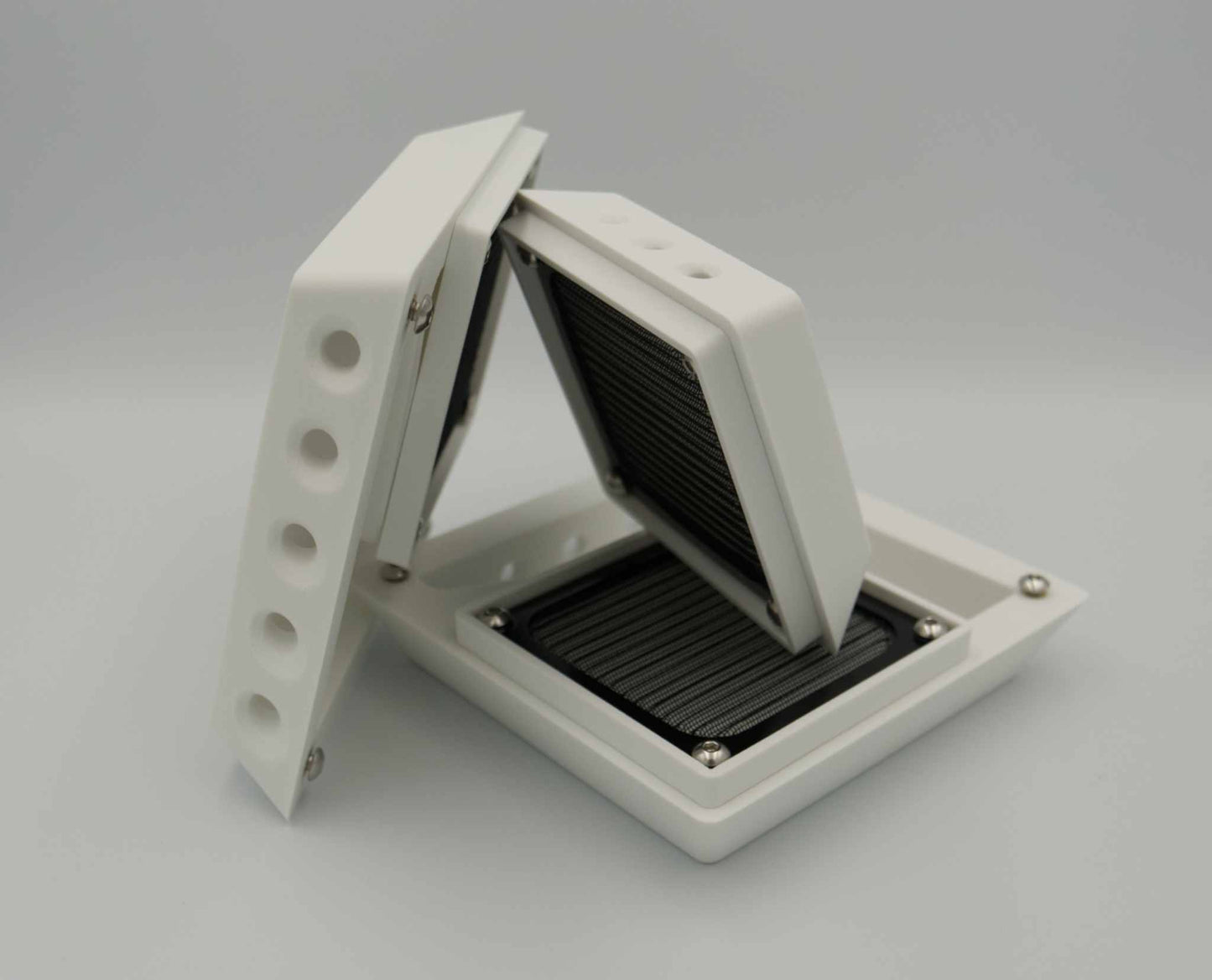White ABS-Glass Fiber air vents and mini rear exhaust vent set for canopy ventilation with stainless M5 bolts and filters