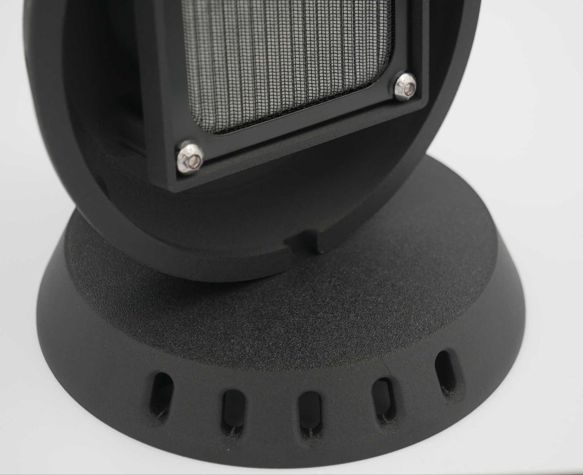 Circular canopy vent with filtered air intake and drain, made from durable ASA-Glass Fibre, designed for ute canopies.
