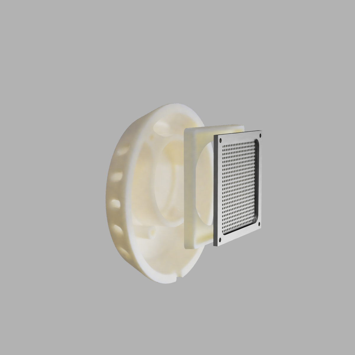 Circular canopy vent made from lightweight, UV-resistant ASA-Glass Fibre with screen and filter components for Ute canopies