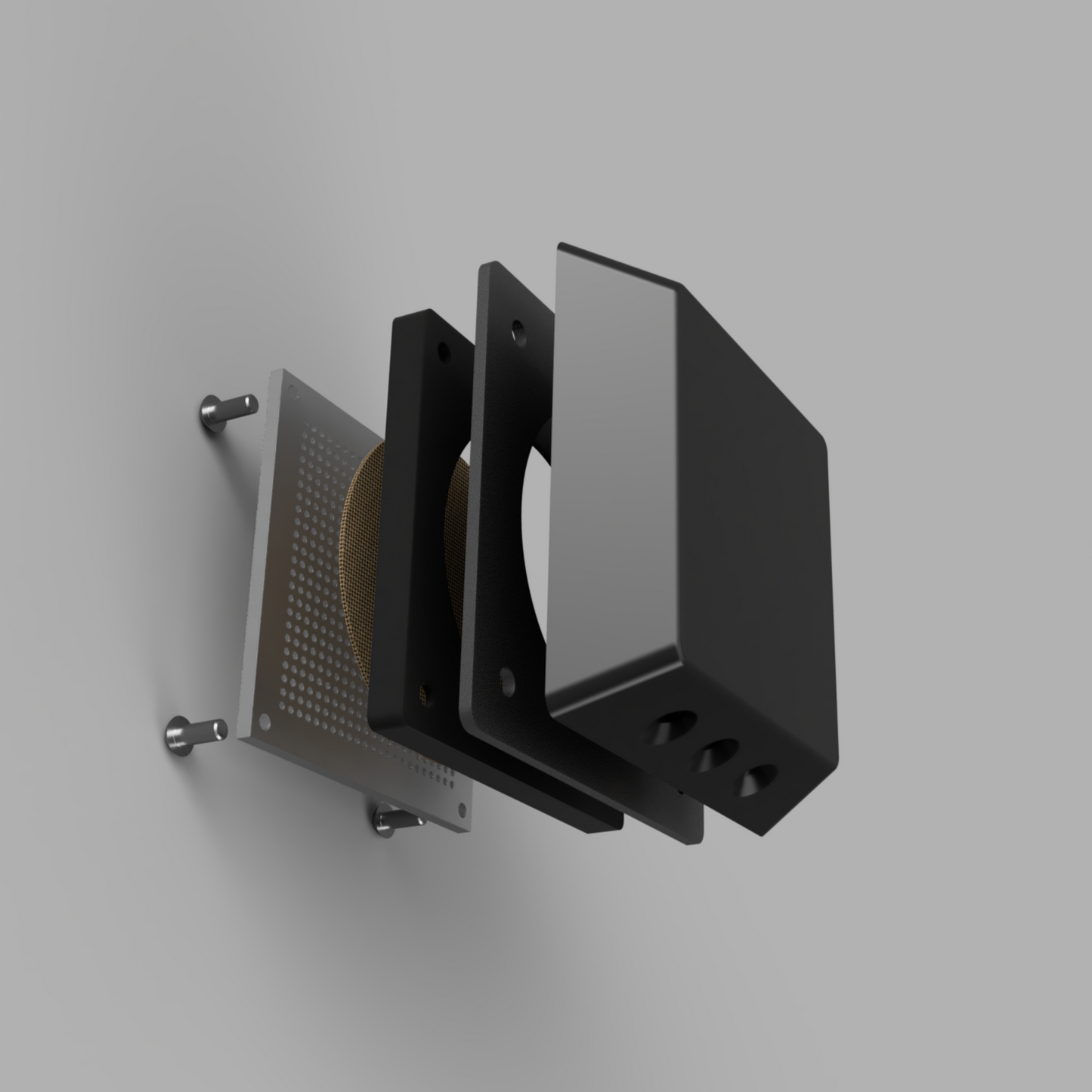 Exploded view of The Mini filtered air vent showing components for rear canopy mounting in black material options