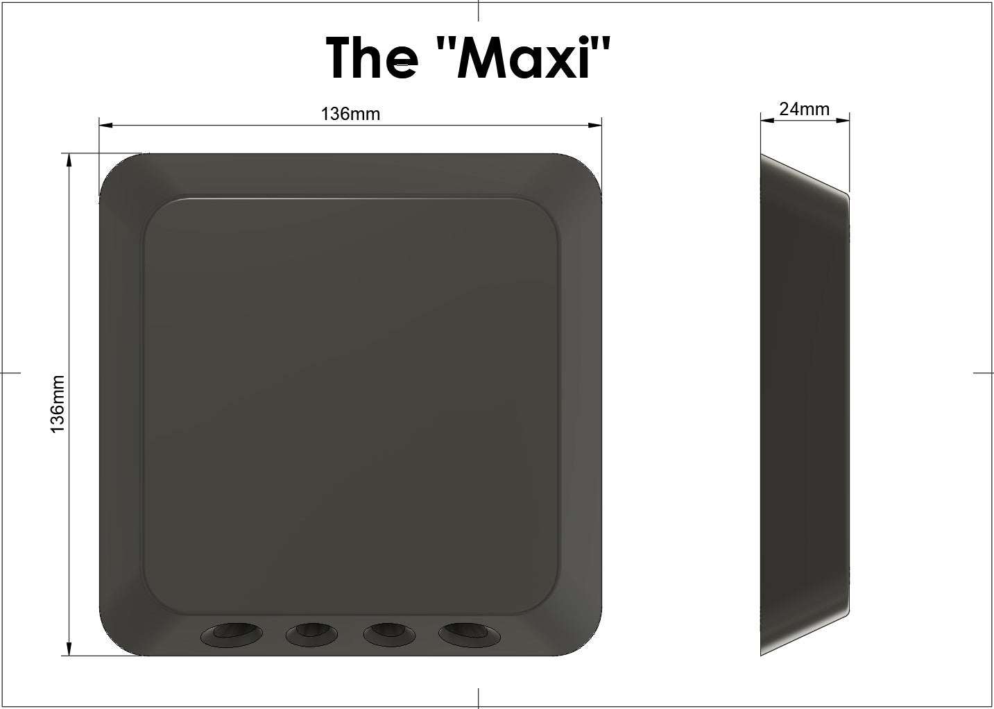 Compact black square filtered air vent for rear mounting on canopies with 136x136x24mm dimensions