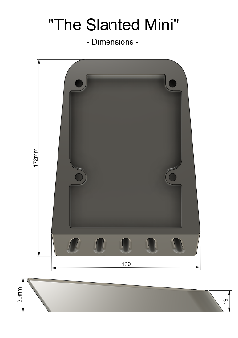 Slanted Mini filtered air vent in ASA-CF or ABS-GF, sleek 172x130x30mm design for rear canopy mounting with passive airflow and included filter and screen.
