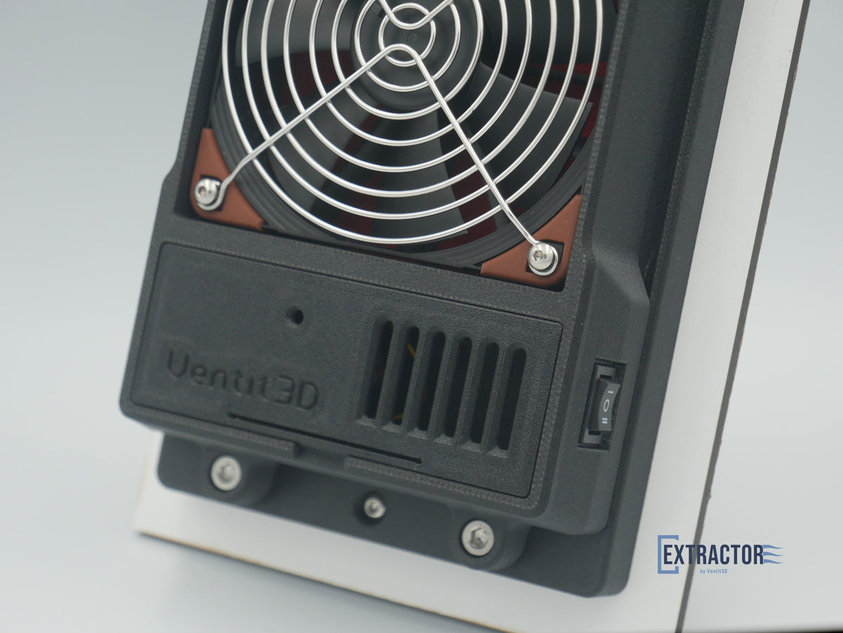 Close-up of The Extractor 12V canopy vent – IP67 Noctua fan behind a stainless steel guard in a glass fibre reinforced fan box