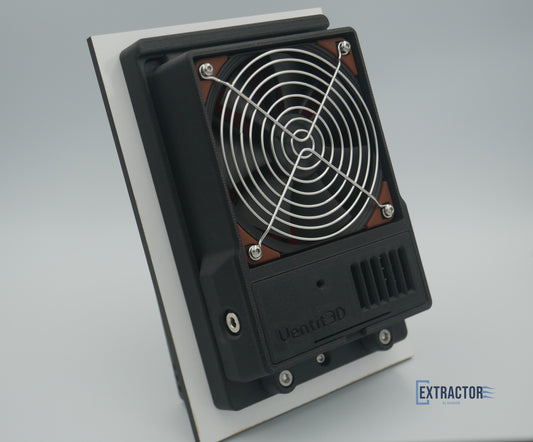 The Extractor premium 12V powered canopy vent by Ventit3D – fan box with stainless steel fan guard, mounted on a panel